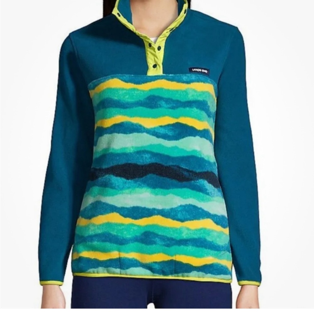 Lands’ End Heritage Fleece Pullover - Teal Mountain Ombr - Size 2x
